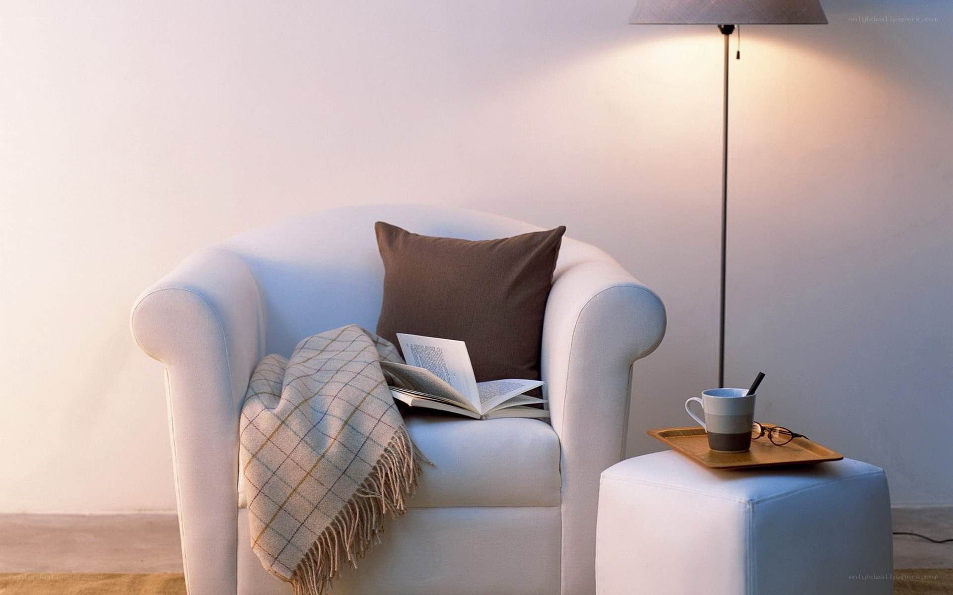 Cozy reading nook with lamp