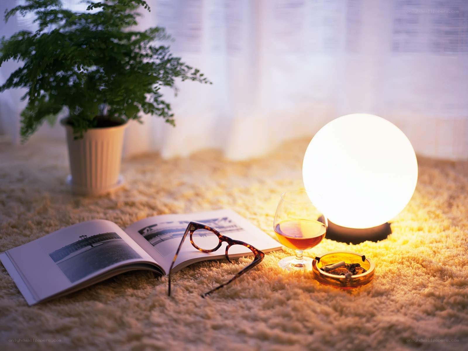 Cozy reading nook with lamp
