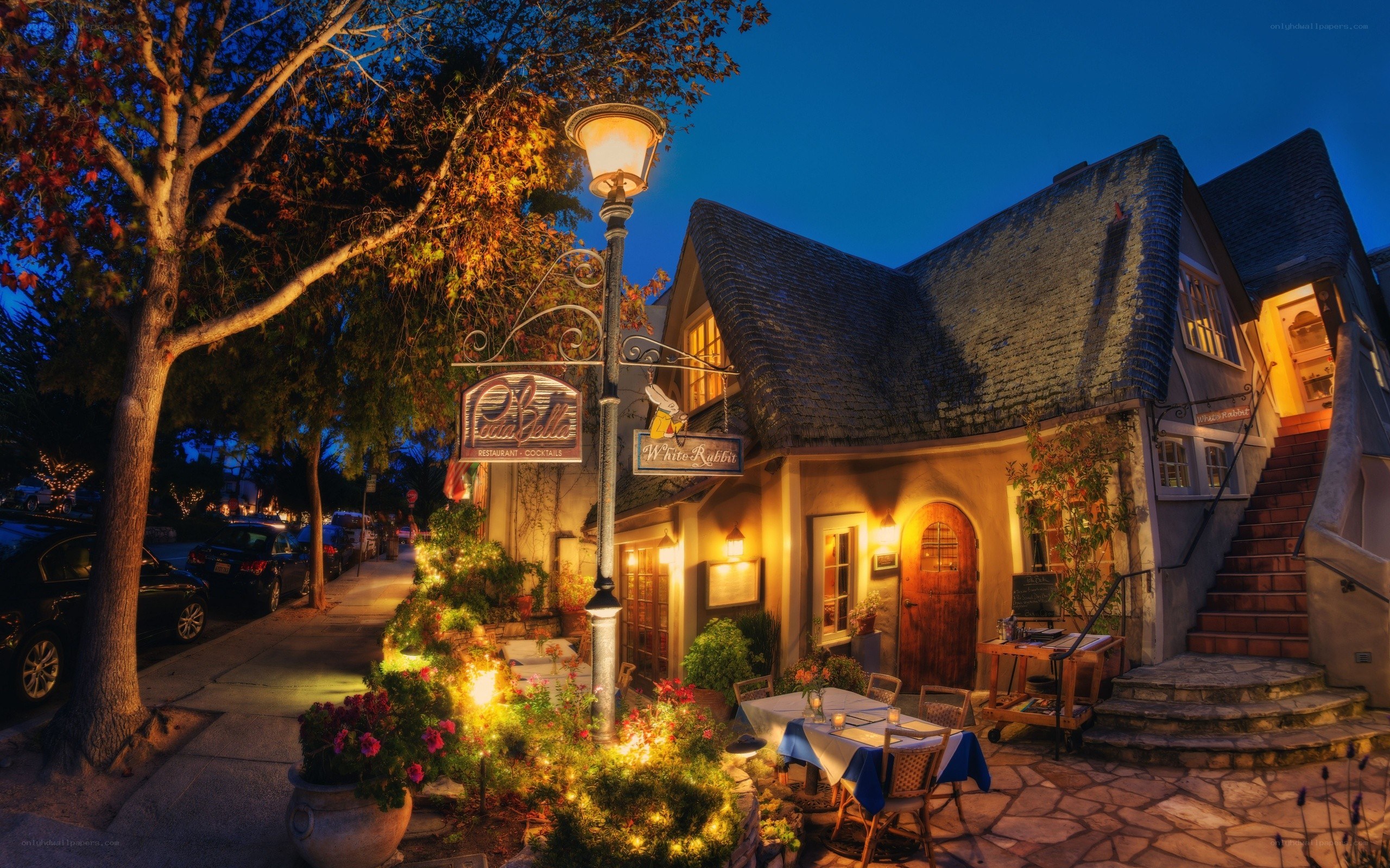 Cozy restaurant at dusk