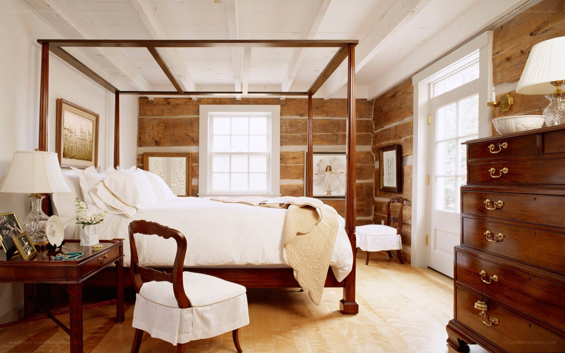 cozy rustic bedroom with four-poster bed