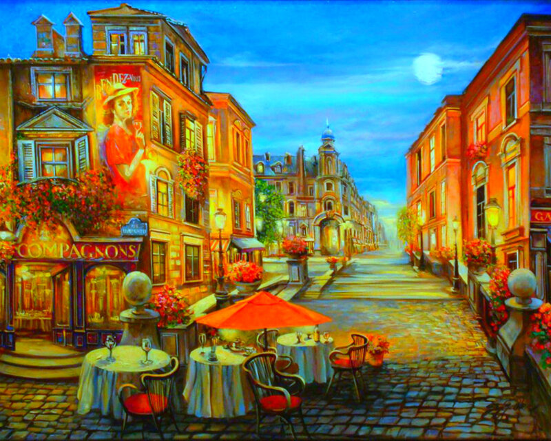 Cozy Street Cafe at Night — Blue