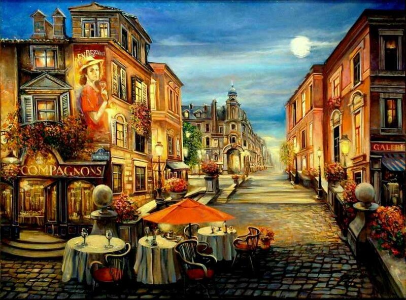 Cozy Street Cafe at Night