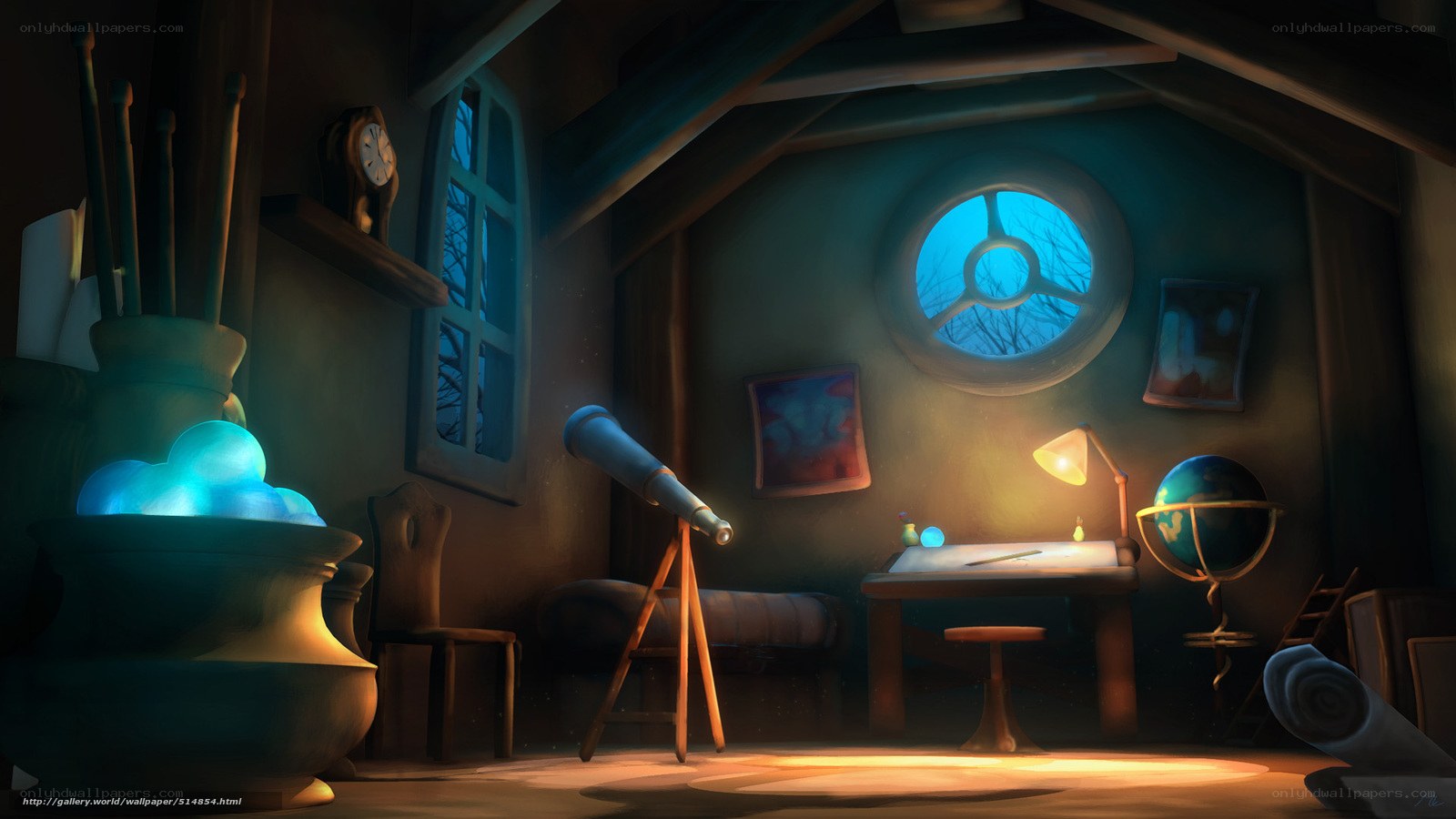 cozy study at night