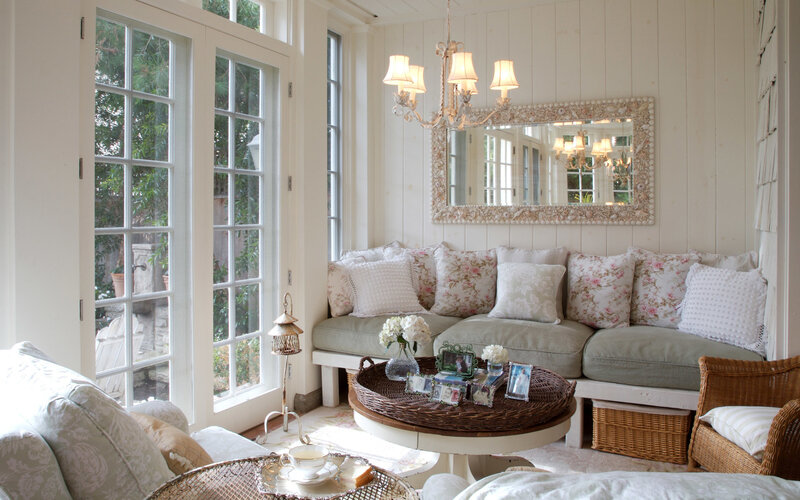 Cozy sunroom with wicker furniture