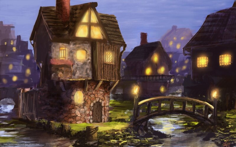 Cozy village at dusk