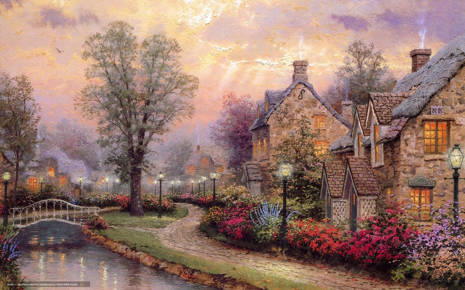 Cozy village at dusk