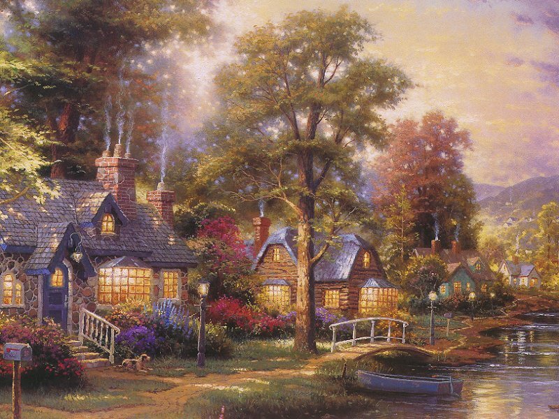 Cozy village by the river