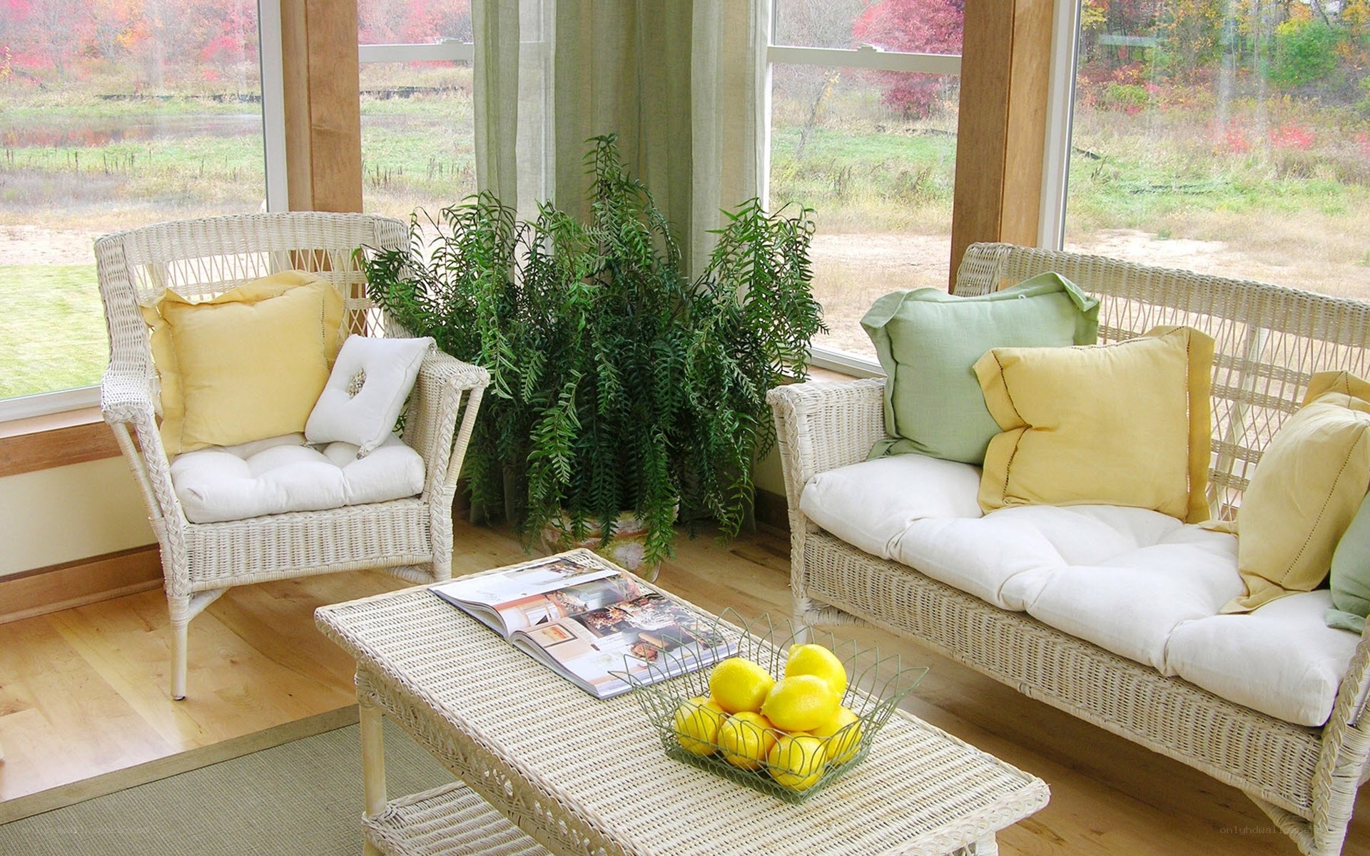 Cozy wicker sunroom seating