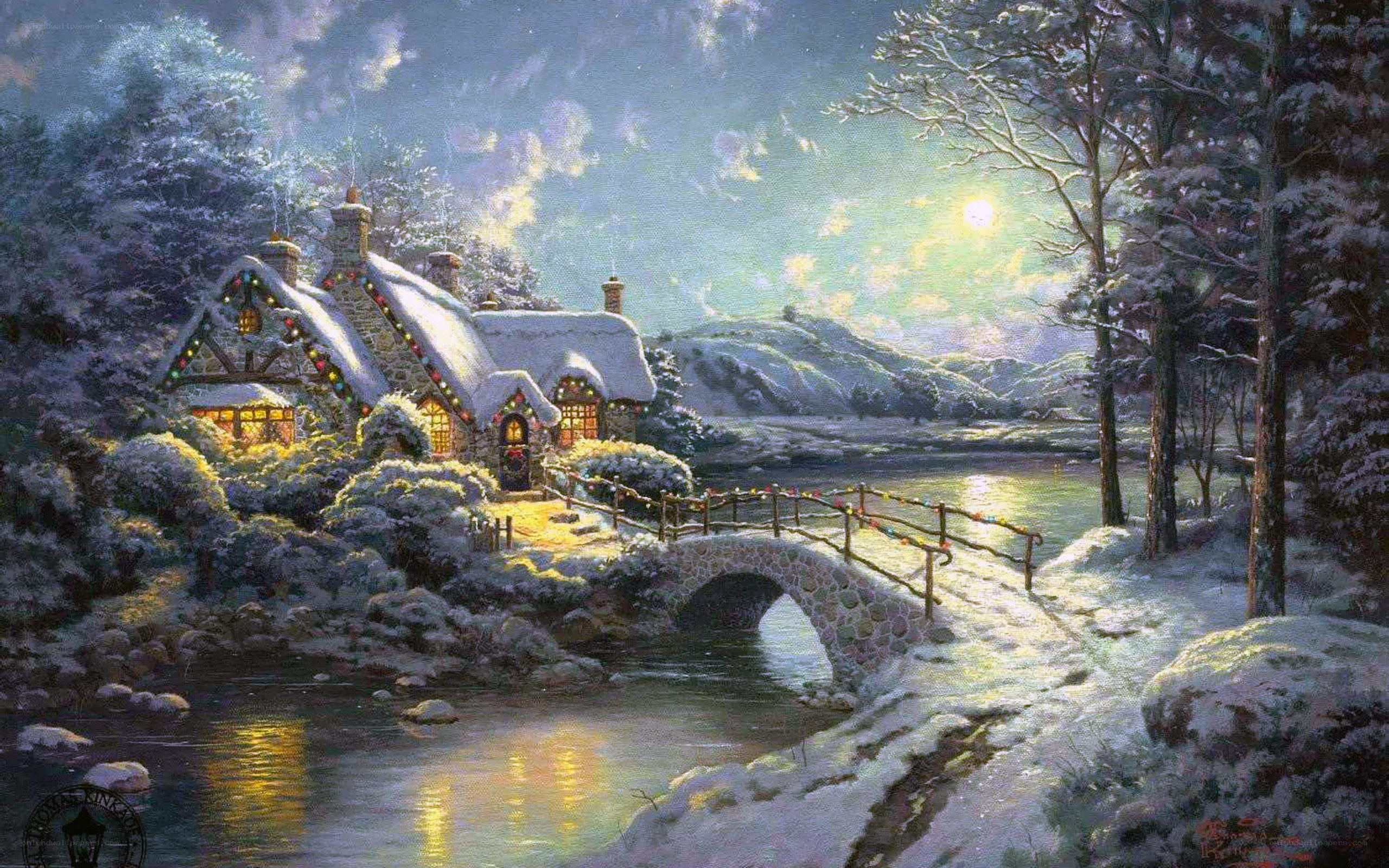 Cozy winter cottage scene
