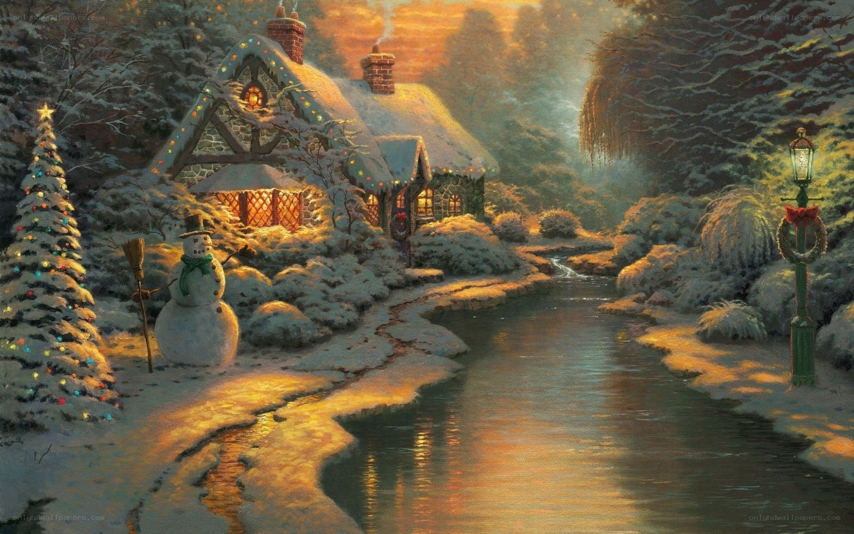 Cozy winter cottage scene