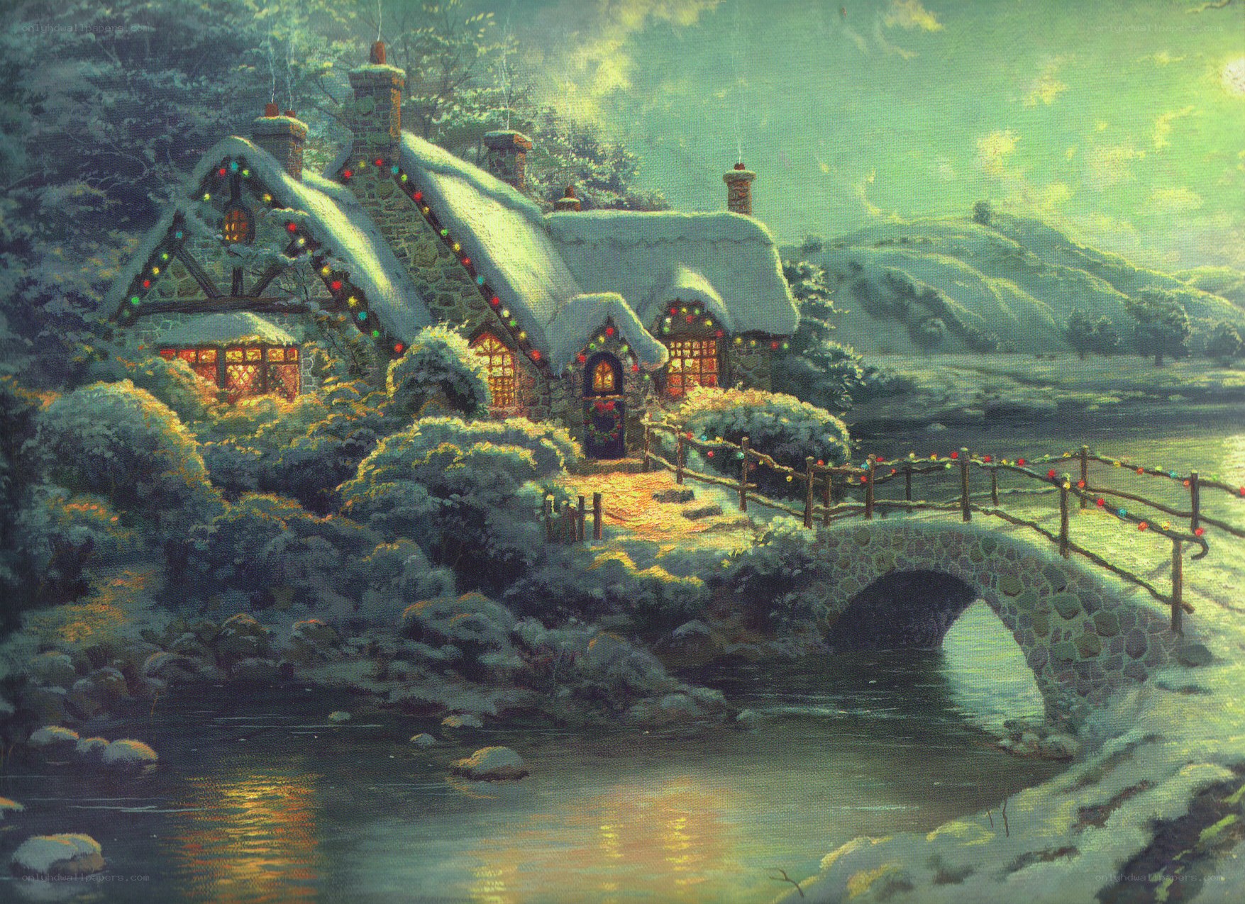 Cozy winter cottage scene