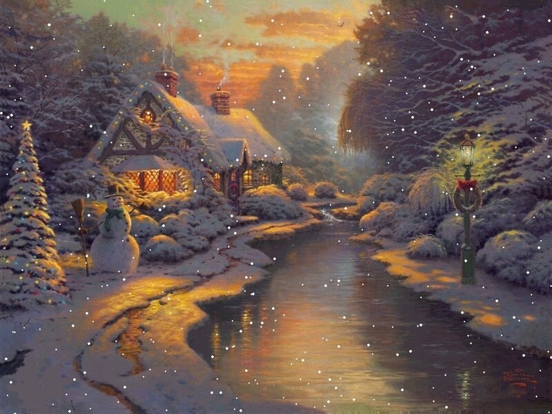Cozy winter cottage scene