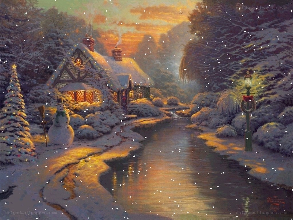 Cozy winter cottage scene