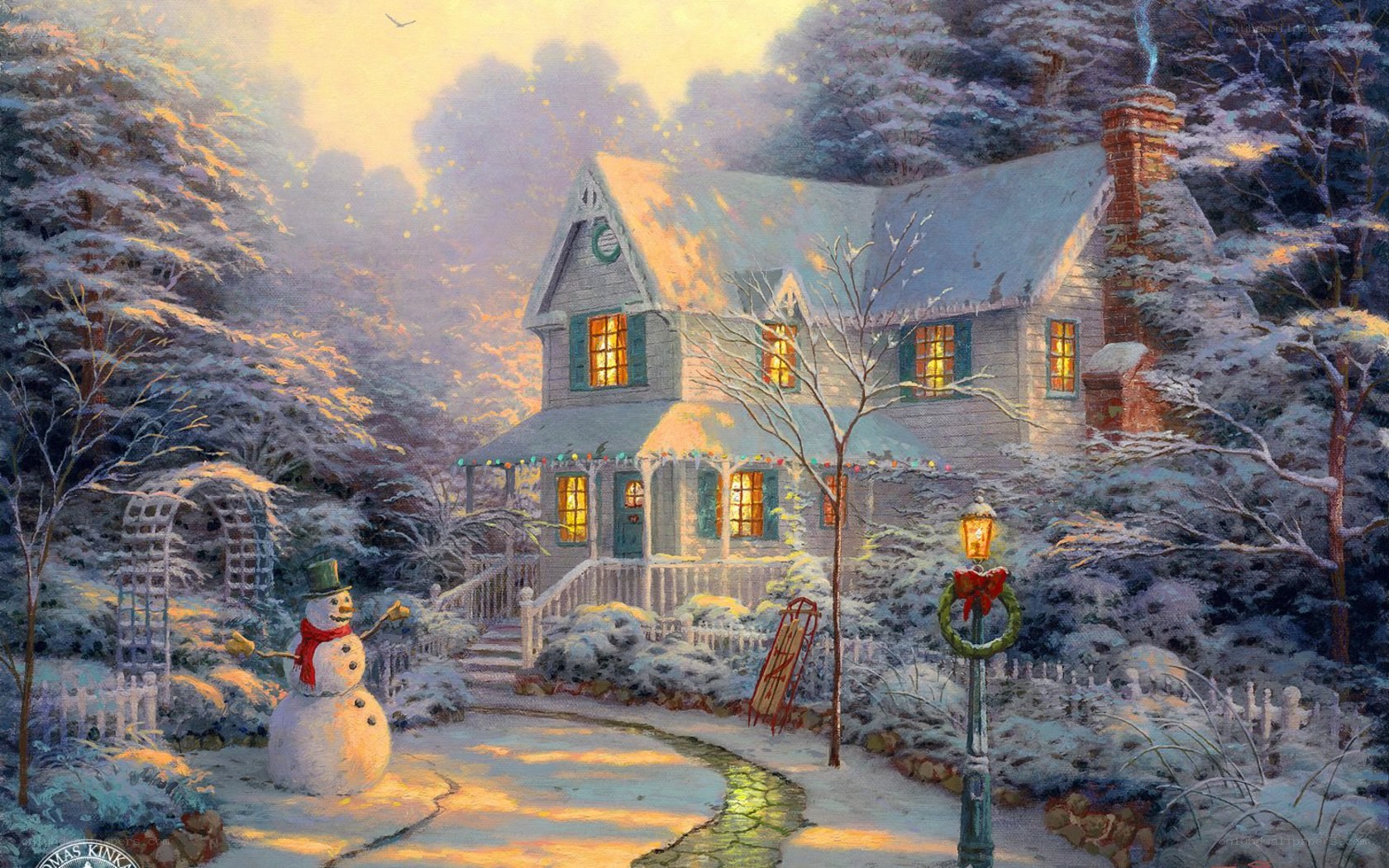 Cozy winter cottage scene