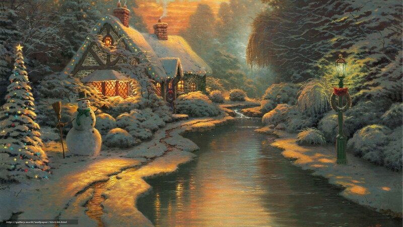 Cozy winter cottage scene