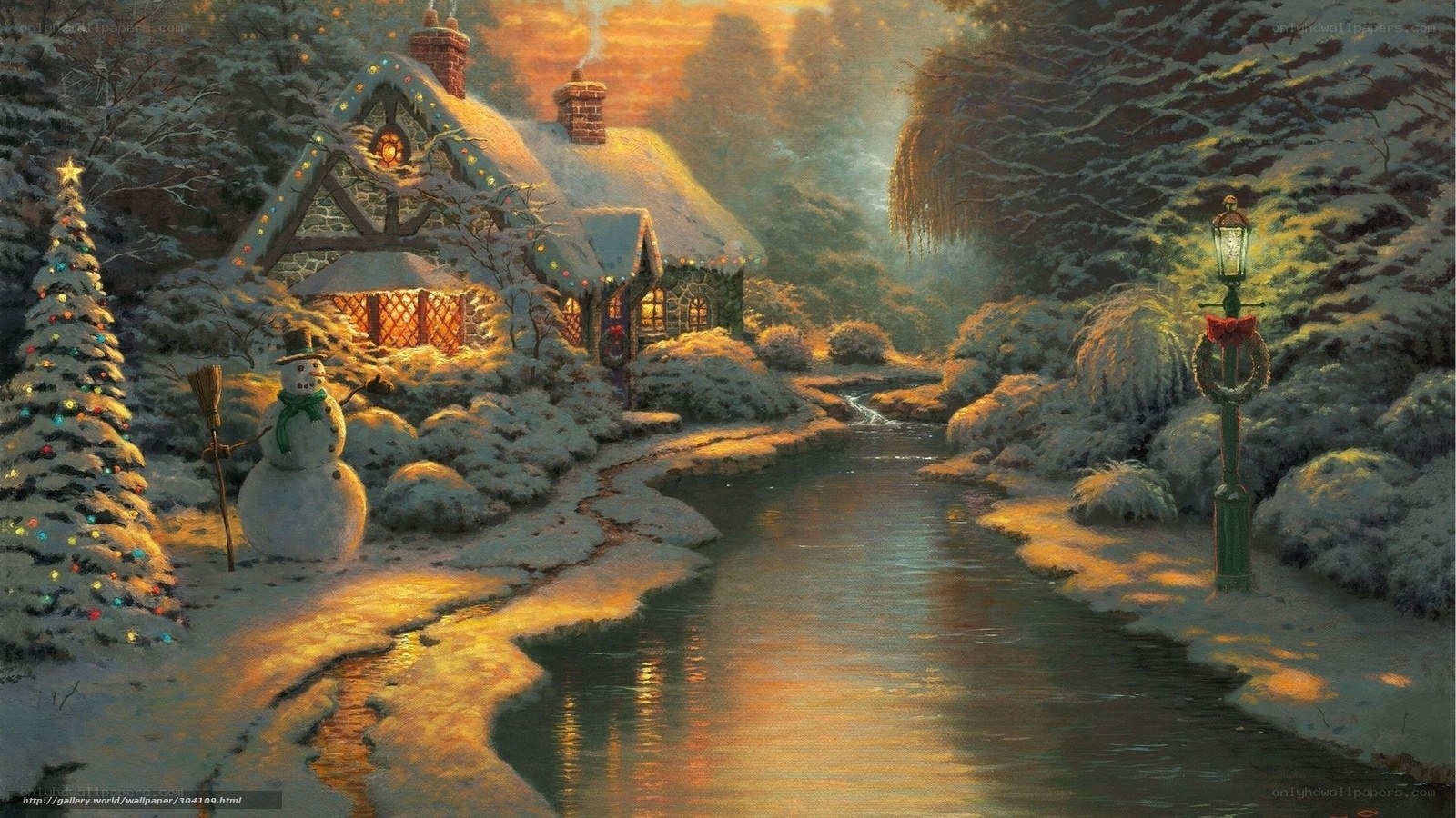 Cozy winter cottage scene