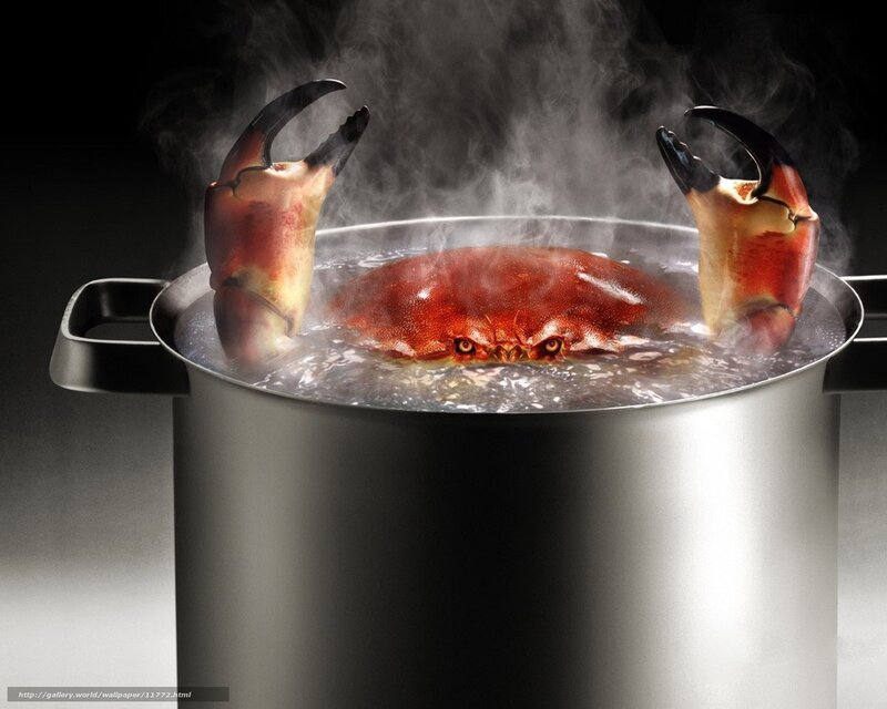 Crab boiling in a pot