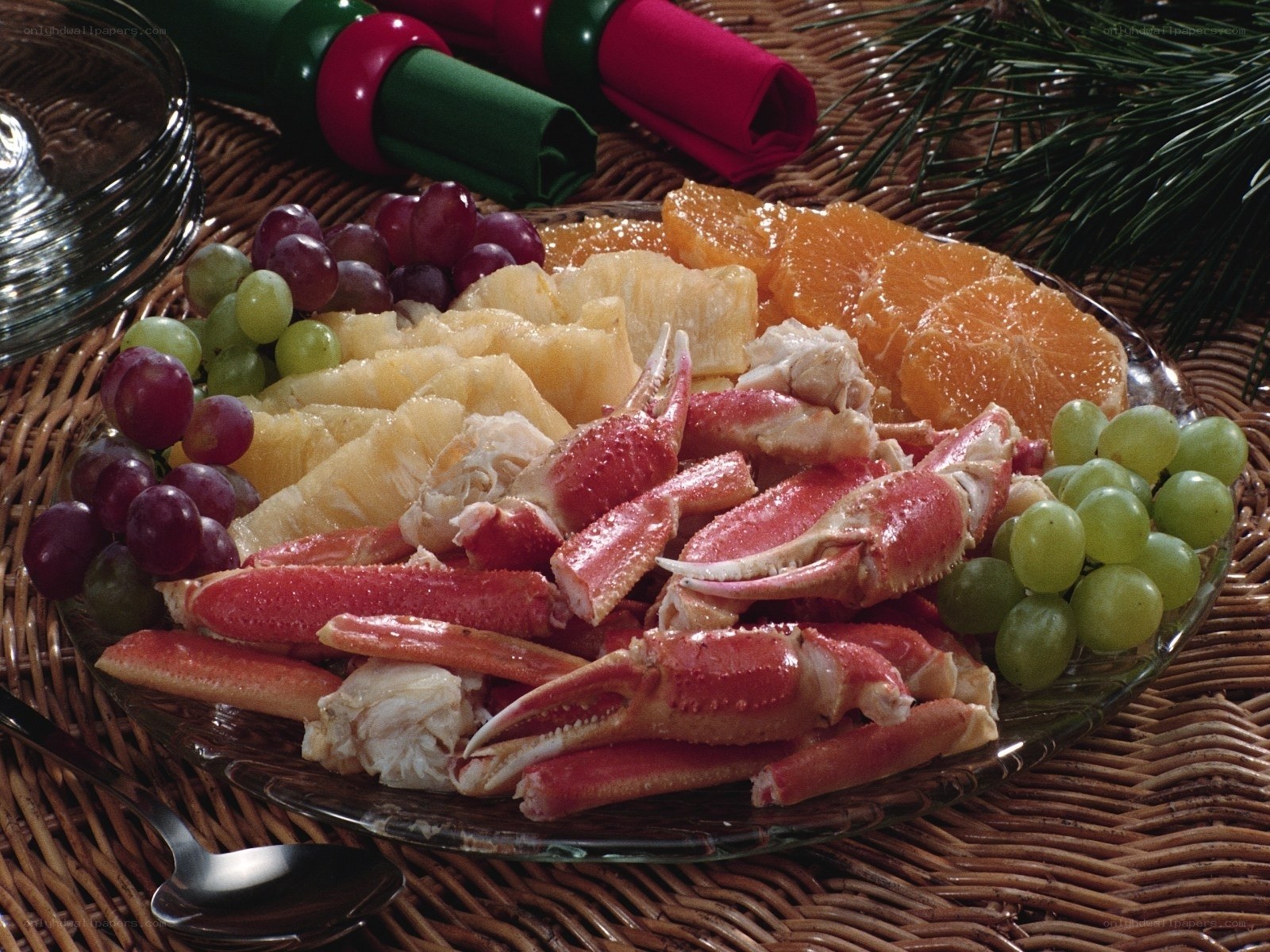 crab legs with fruit platter