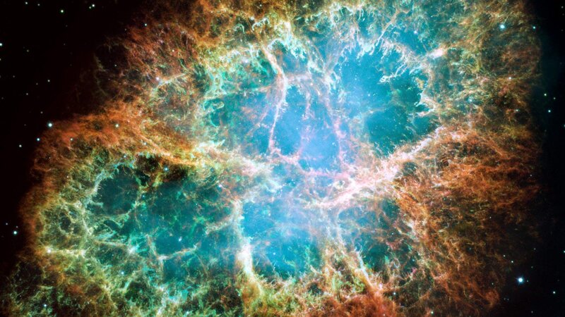 Crab Nebula — Blue, Cosmic, Photograph, Stars, Gas Clouds, Green