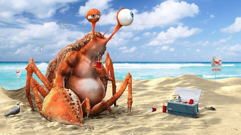 Crab on Beach — Orange, Humorous