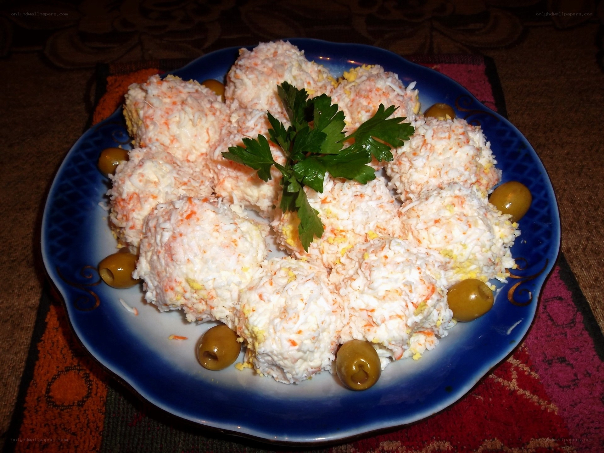crab salad balls with olives