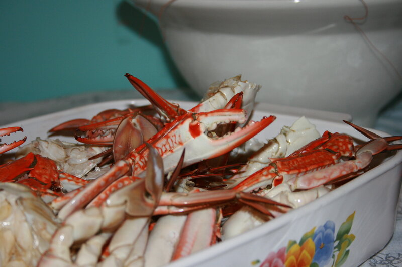 crab shells in a dish