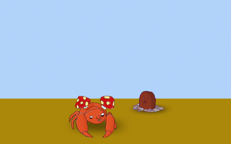 crab with mushrooms on head