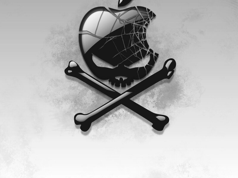 Cracked Apple Logo Skull — Black, Dark, Digital Art
