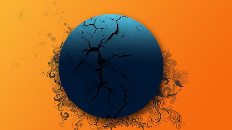 cracked blue sphere on orange