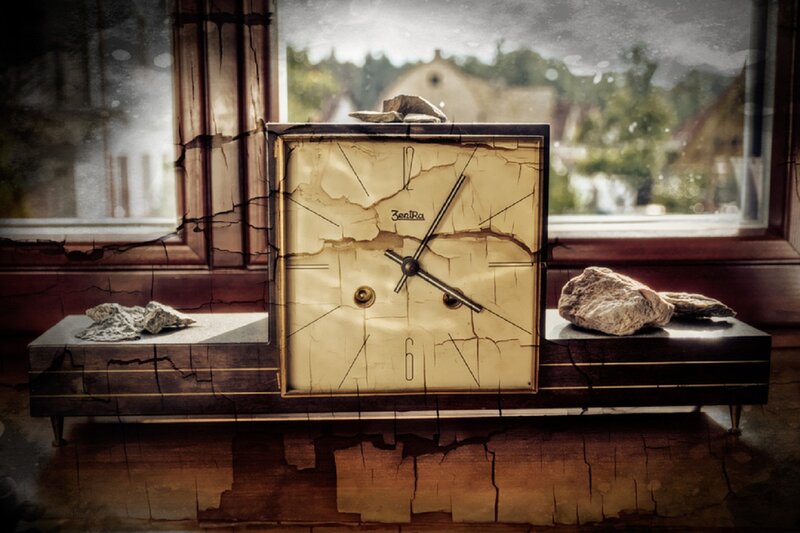 Cracked Clock on Windowsill