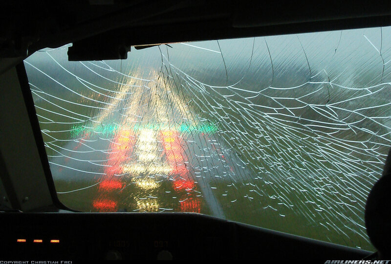 cracked cockpit windshield