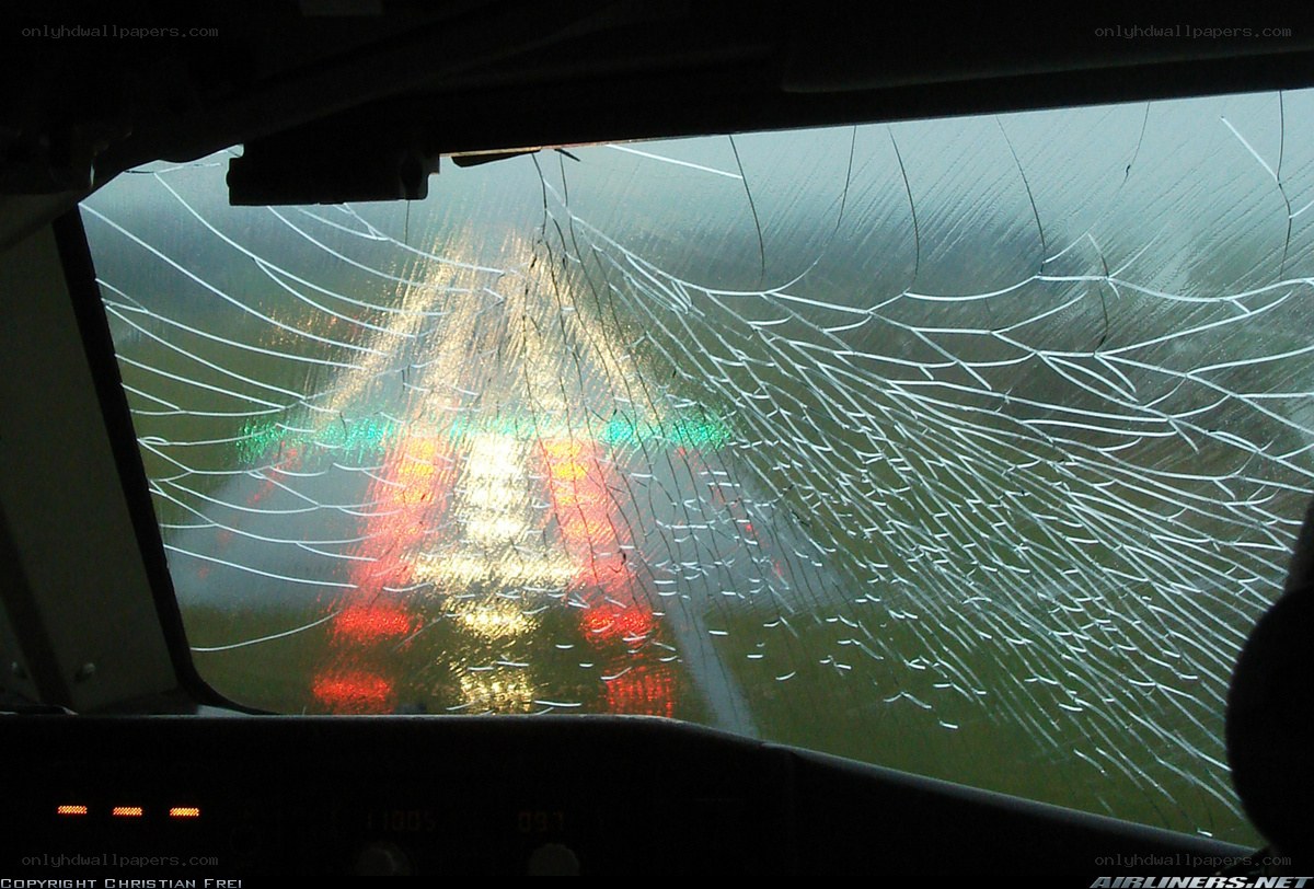 cracked cockpit windshield