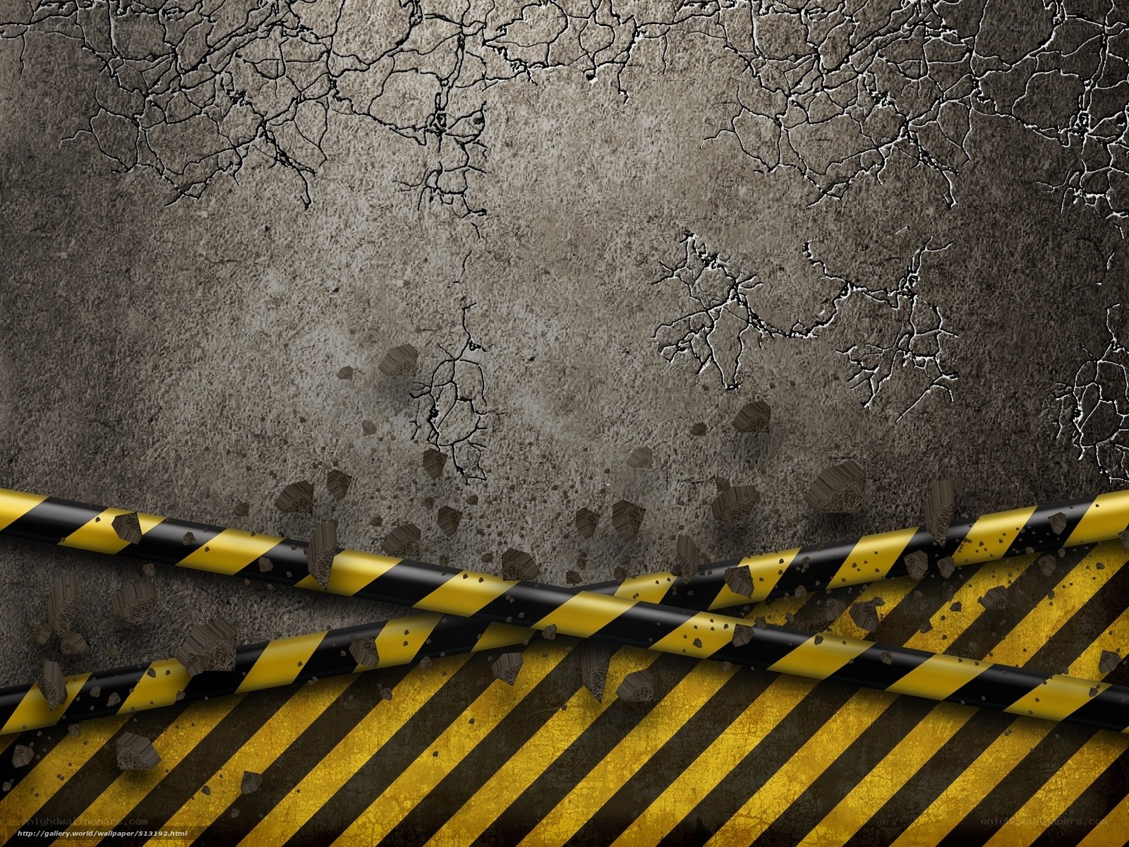 cracked concrete with caution tape