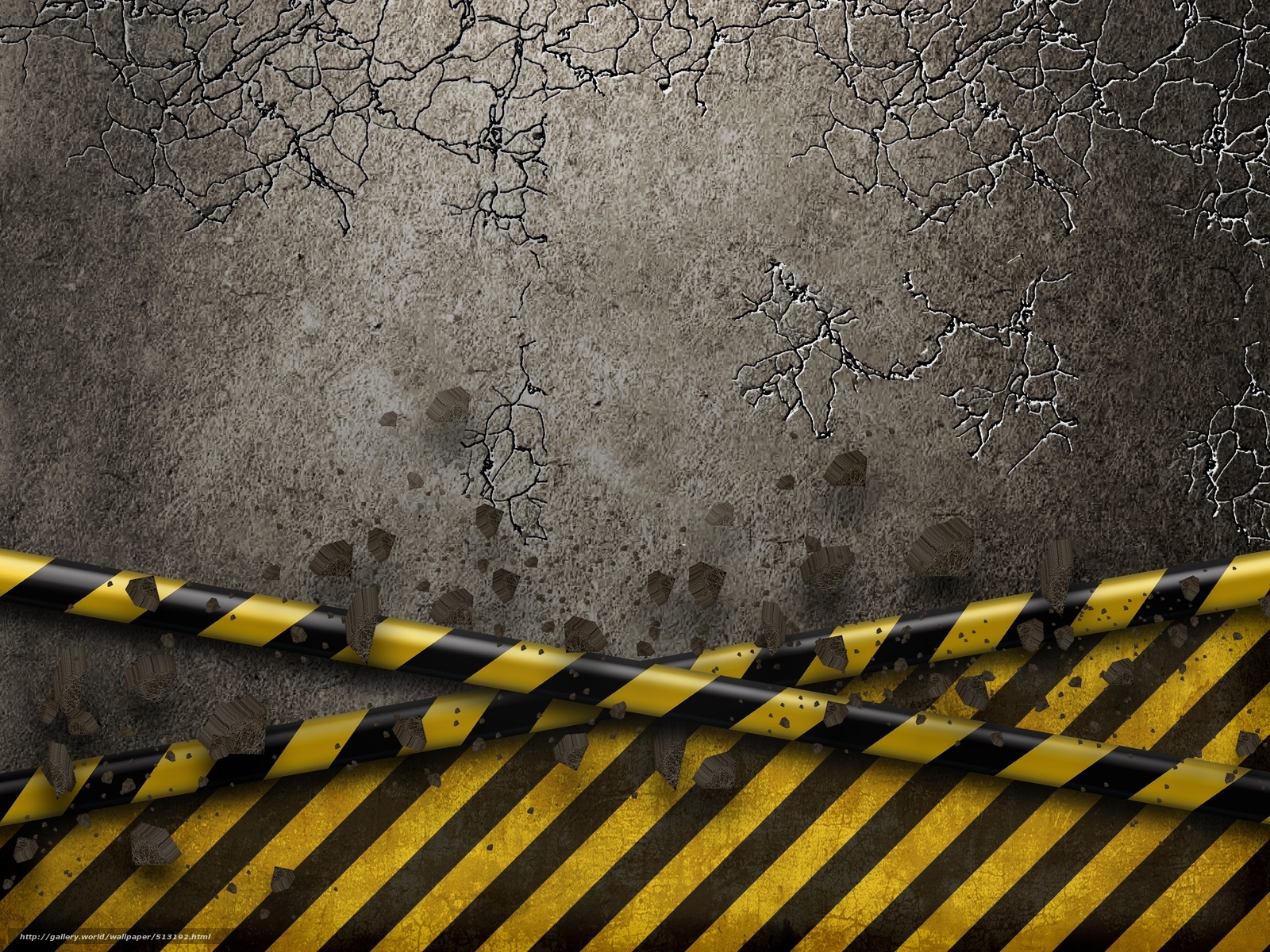 cracked concrete with caution tape