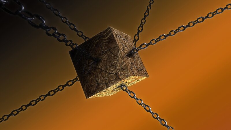 Cracked Cube with Chains — Orange