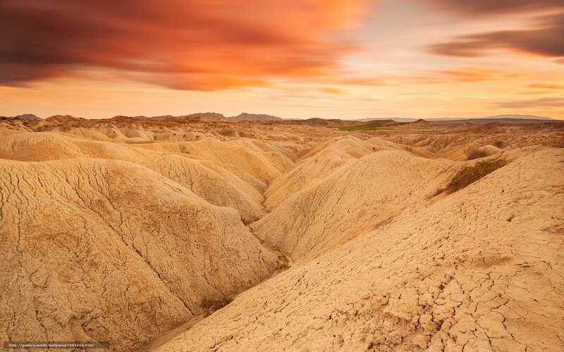 Cracked Desert Landscape — Orange, Dramatic, Sunset