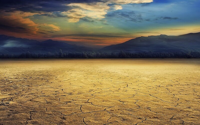 Cracked Dry Earth — Brown, Dramatic, Sunset, Photograph, Mountains
