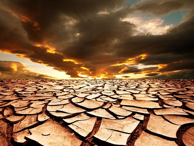 Cracked Dry Earth — Brown, Dramatic, Sunset, Photograph, Sky