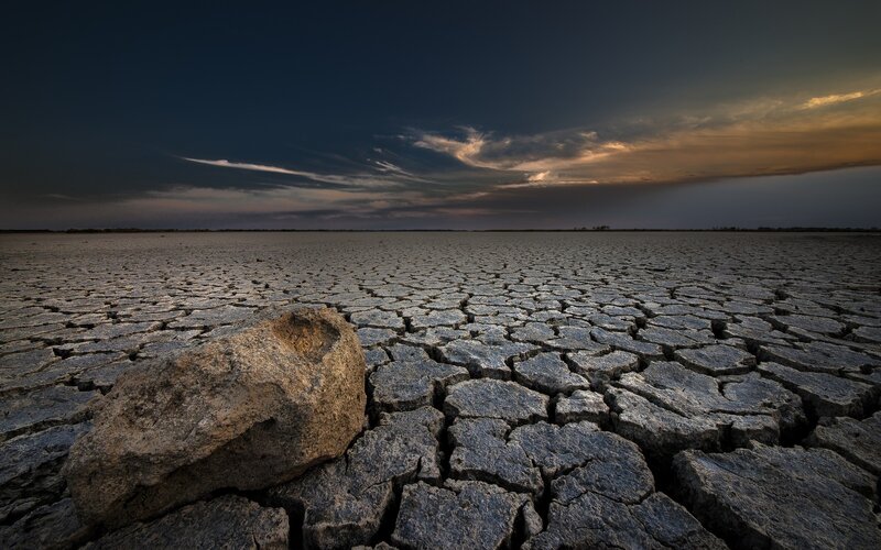 Cracked Dry Lake Bed — Gray, Dramatic, Sunset, Photograph, Rock