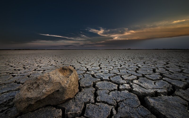 Cracked Dry Lake Bed — Gray, Dramatic, Sunset, Photograph
