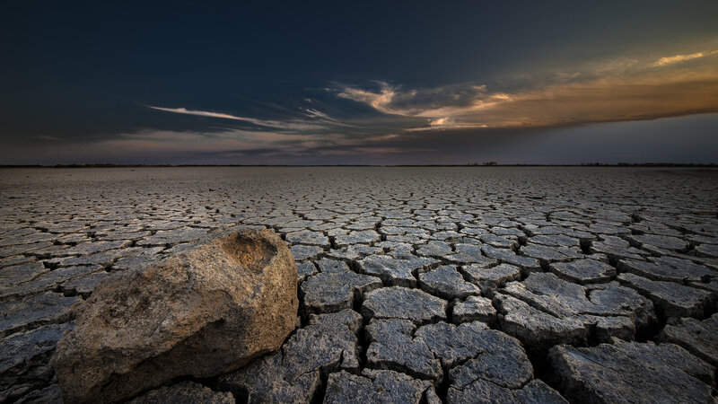 Cracked Dry Lake Bed — Gray, Dramatic