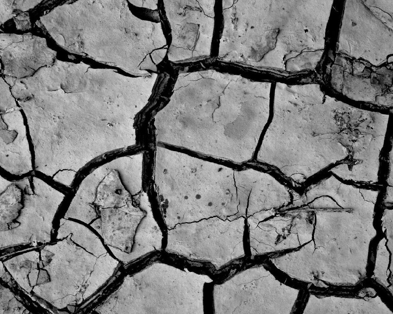 Cracked Dry Mud — Black, Photograph, Cracks, White