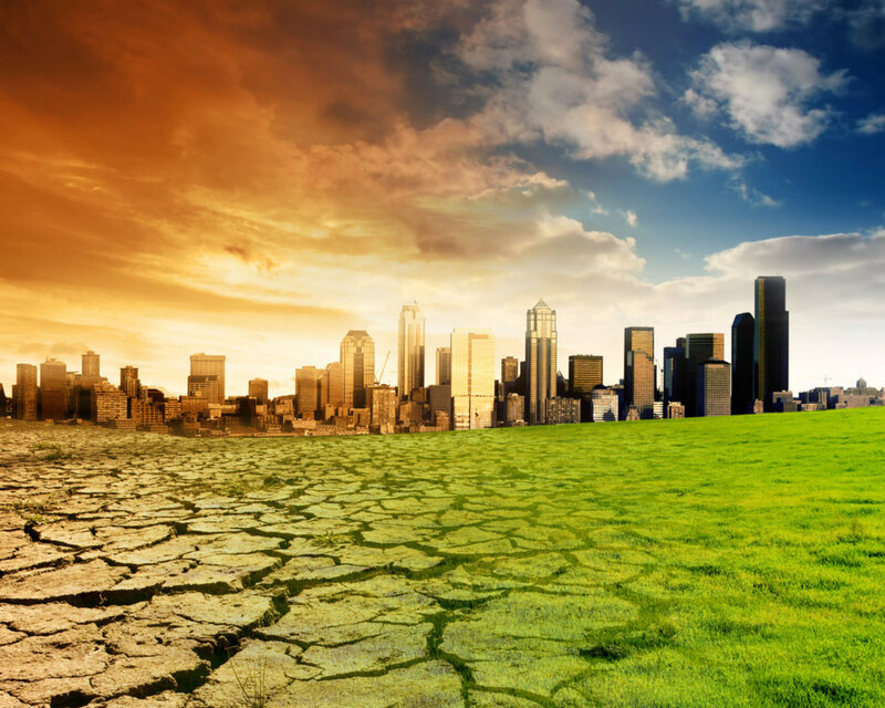 Cracked Earth and Green Field — Dramatic, Sunset