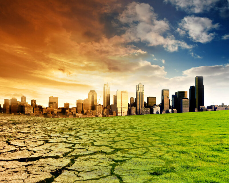 Cracked Earth and Green Field — Dramatic