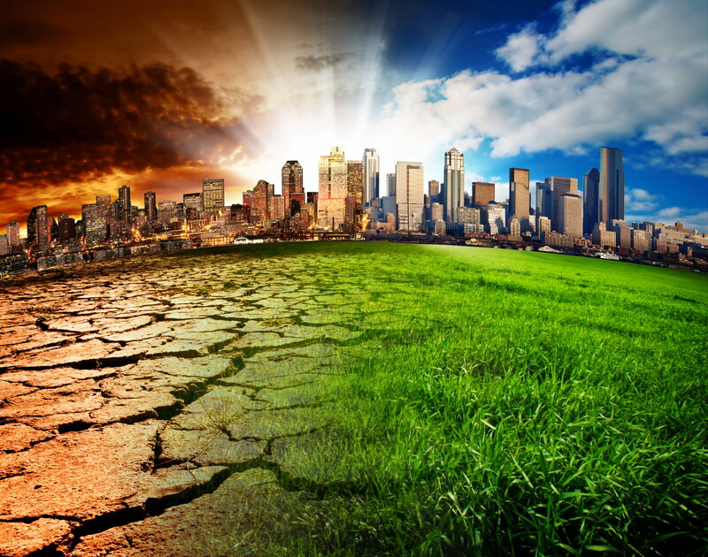 Cracked Earth and Green Field