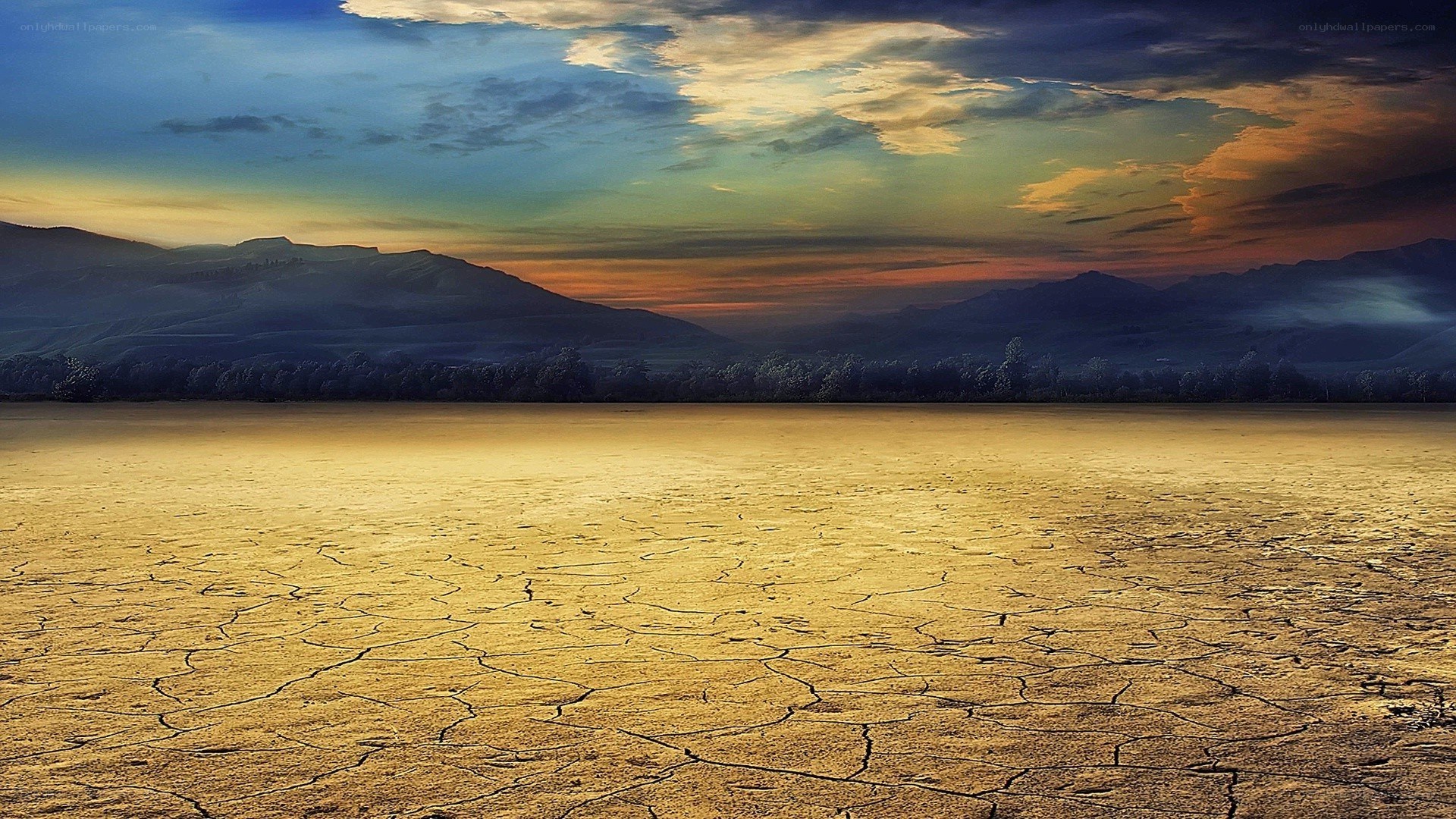 cracked earth at sunset