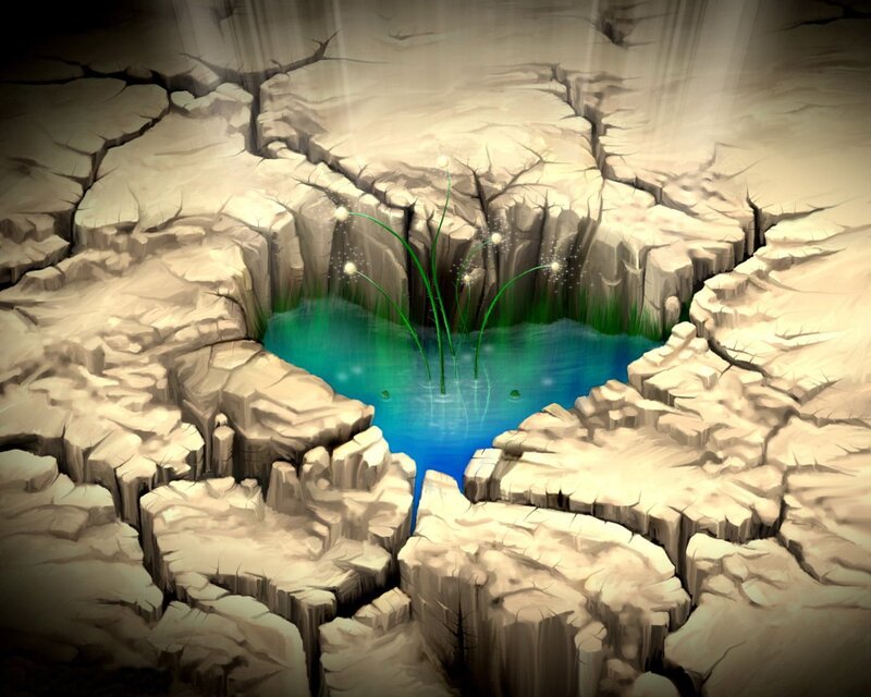 Cracked Earth Spring — Blue, Serene, Digital Art