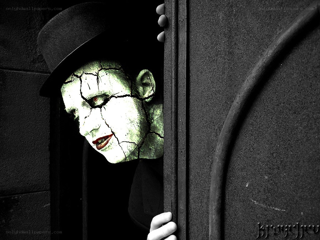 cracked face peeking from doorway