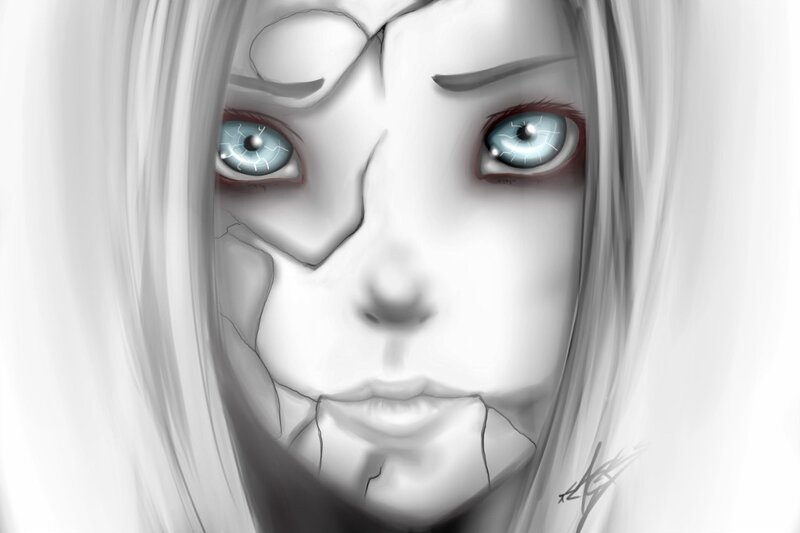Cracked Face with Blue Eyes — White