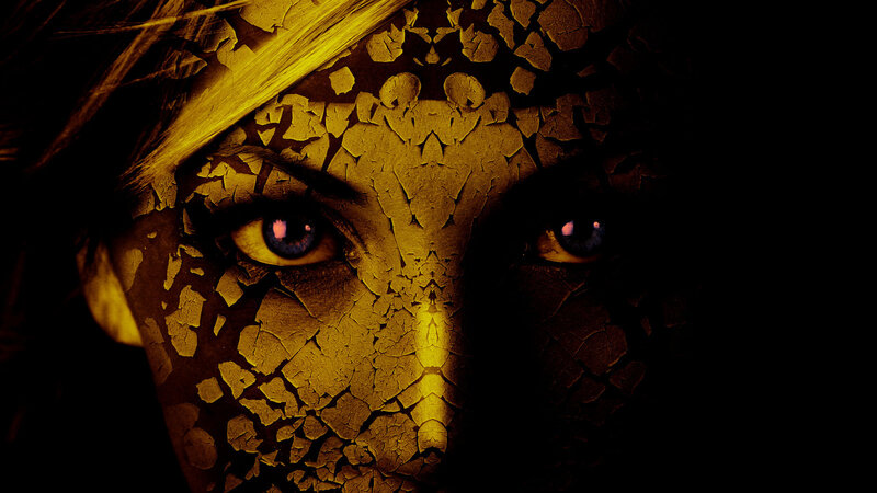 Cracked Face with Blue Eyes — Yellow